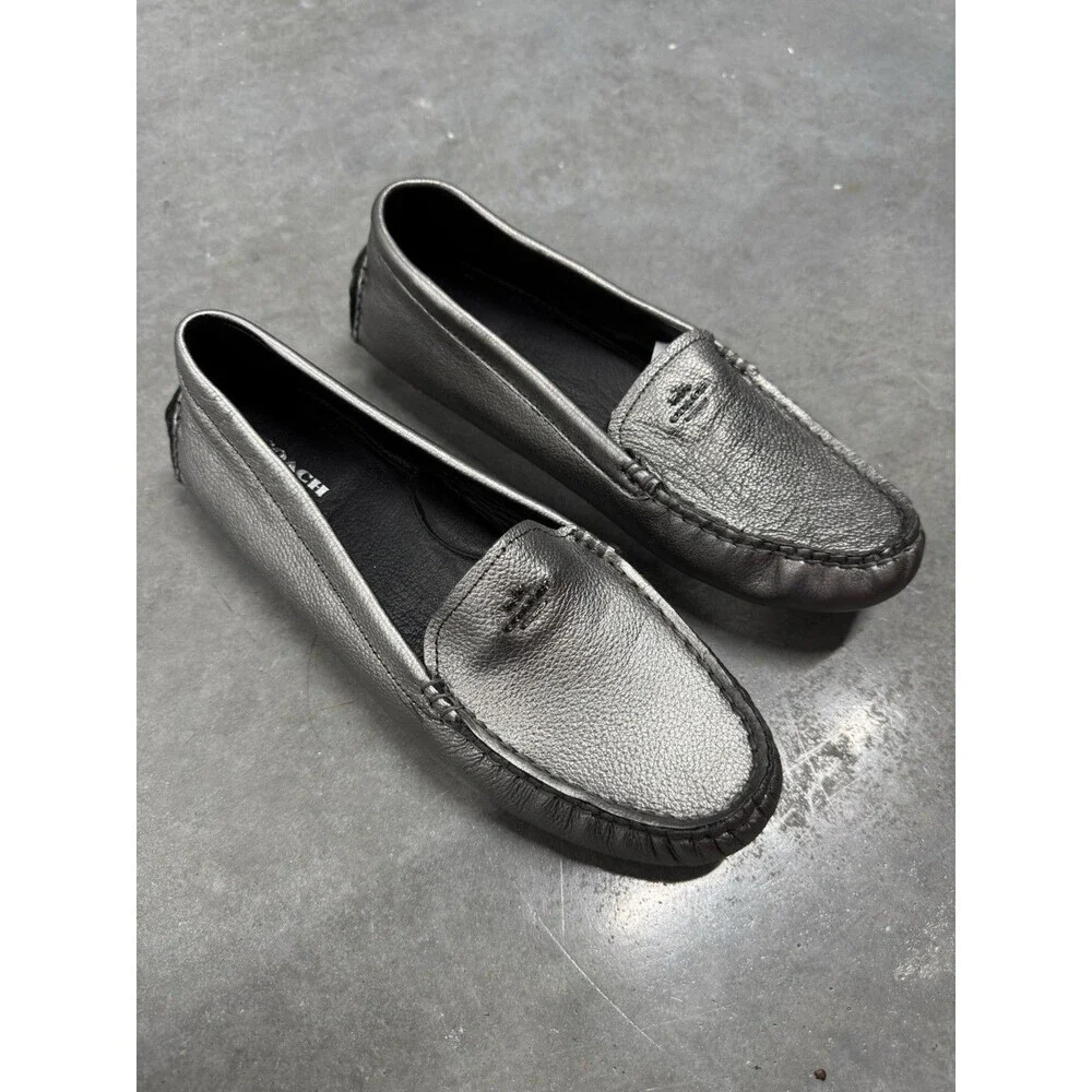 Brand New AMBER  Metallic Tumbled  Coach loafers COLOR GUNMETAL Size 8.5